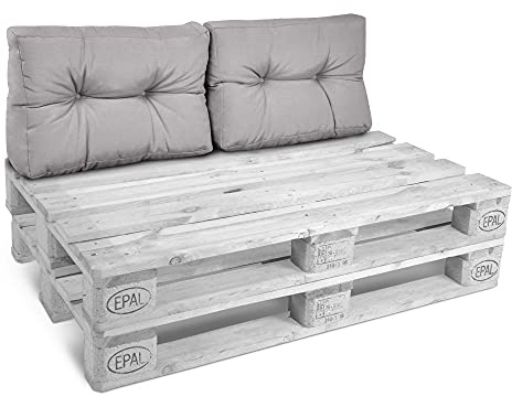 Beautissu 2X Rückenkissen Palettenkissen Outdoor 60x40 cm – Gepolsterte Auflagen für Paletten Europaletten Palettensofa Lounge Kissen Outdoor Palettenmöbel Palettenpolster Hellgrau – Style