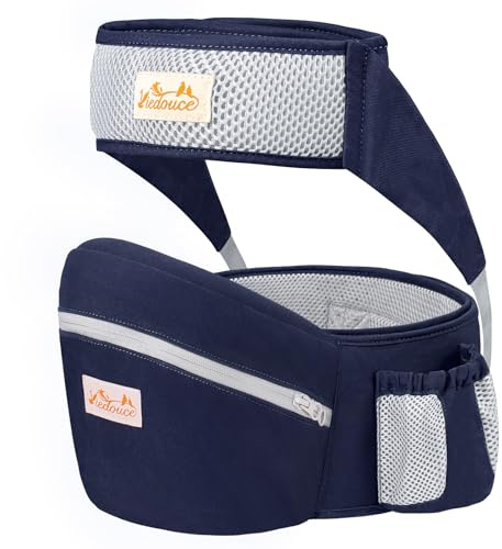 Viedouce Baby Hüftsitz Ergonomische mit Sicherheitsgurt Schutz,Reine Baumwolle Leicht und atmungsaktiv,Ergonomischer Leichte Taille Hocker Baby Hüftsitz für 4-36 Monate (Dunkelblau)