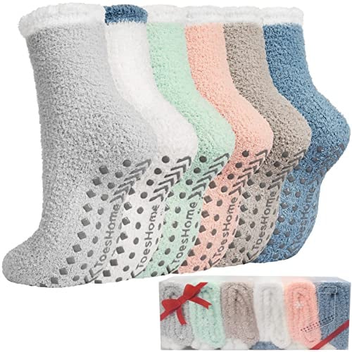 Toes Home Warme Kuschelsocken Stoppersocken Damen, Winter Haussocken, 36-42 | Rutschfeste Flauschige Bettsocken Schlafsocken mit Antirutsch-Noppen, Dicke Thermosocken Antirutschsocken