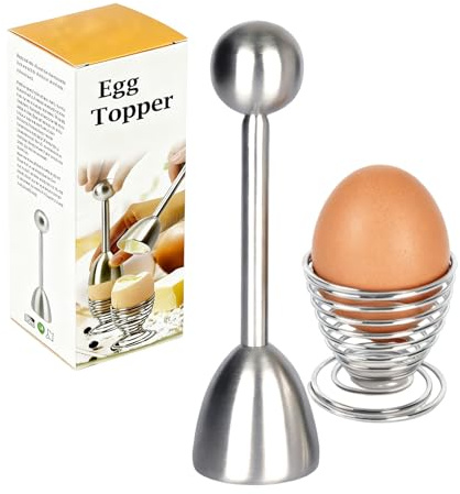 ORAGKE Eierköpfer Edelstahl Premium Set, Schneller Eieröffner & Eierbecher Edelstahl Spirale Spülmaschinenfest, Federeierbecher für Rohe & Gekochte Eier, Super Zeitsparend für perfekte Frühstückseier