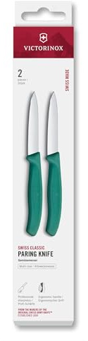 Victorinox Swiss Classic, Schäl- und Gemüsemesser Set, 2teilig, Extra Scharfe Klinge, Gerader Schliff für Präzise Schnitte, 8 cm, Rostfreier Stahl, Grün