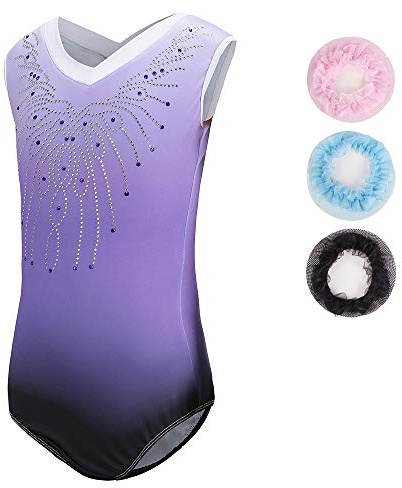 Sinoem Gymnastikanzug für Mädchen, langärmelig, ärmellos, Farbverlauf, glitzernd, Tanzen, Ballett, Gymnastik, athletisch für kleine Mädchen
