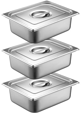 QYDMIN Panierschalen Set 3-teilig, GN 1/2 Behälter, 32,5 x 26,5 x 6,5 cm Panierset für Koteletts, Schnitzel Fleisch Fisch, Gastronormbehälter Edelstahl mit deckel - Metall Panierstraße rechteckig