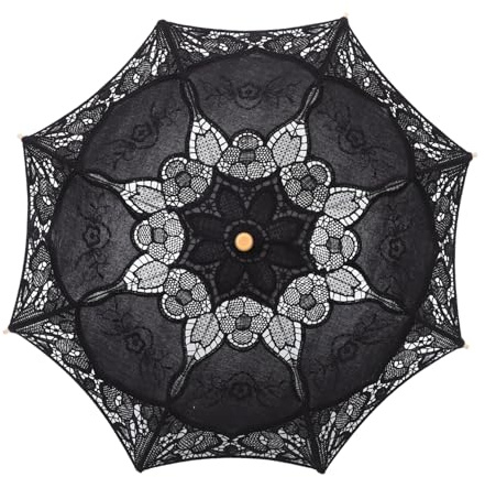 HONMEET Regenschirm aus Spitze aus schwarzer Spitze schwarzer Spitzenschirm großer Regenschirm Big Umbrella -Stütze Dekoration der Hochzeitsszene hölzern Black