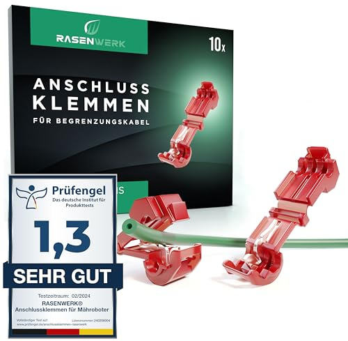 RASENWERK® - Anschlussklemmen für Mähroboter Begrenzungskabel Ladestation - T-Abzweigverbinder Abzweigklemmen Stromdieb - Kompatibel für Gardena, Husqvarna, Yard Force - rot - 10 Stück