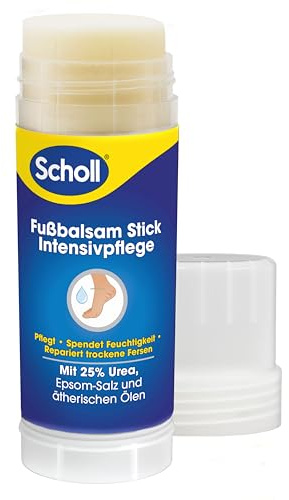 Scholl intensiv pflegender Fußbalsam Stick, zur Reparatur sehr trockener und rissiger Fersen, intensiv feuchtigkeitsspendend für gesunde Füße mit 25% Urea, Epsom-Salz und ätherischen Ölen, 70g