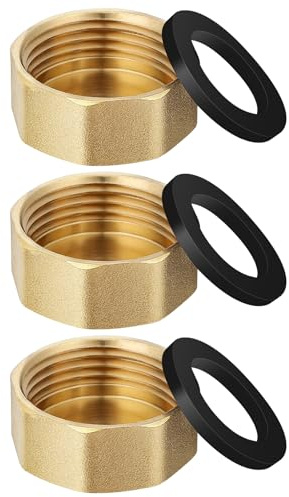 Flintronic Messing Kappe G1 Innengewinde(Ø30.5mm), 3 Stück Rohrkappe Endkappe Gewindefitting, Messingkappe Sechskant, Reduzierstück aus Messing, für Trinkwasser Haus Garten Geräte Bewässerungs
