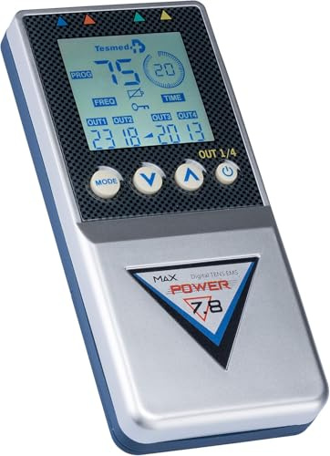 TESMED Max 7.8 TENS, EMS & Massage Elektrostimulator, 4 Kanäle | Mit 8 Elektroden für Muskelaufbau und Elektrostimulation.