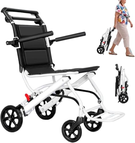 Leichtklappbarer Rollstuhl, 8,2 kg, Reise-Rollstuhl mit verstellbarem Sicherheitsgurt, Tragbarer Aluminium Rollstuhl für Erwachsene, Transport, klappbar, schwarz