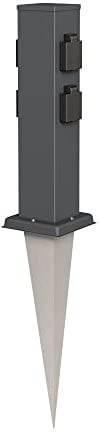 ledscom.de Garten-Steckdosen-Säule Polly mit Erdspieß für außen, IP44, 4-Fach, Edelstahl, eckig, anthrazit, 40cm