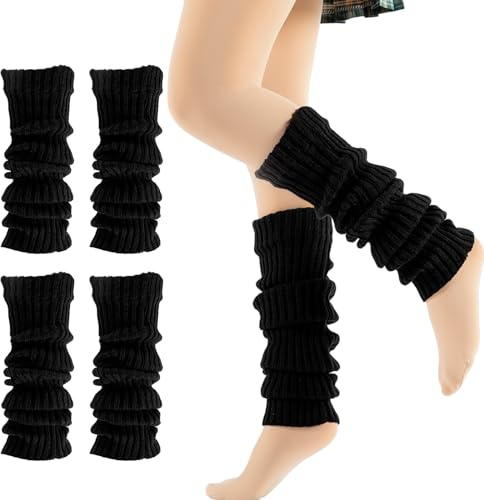 2 Paar Lange Gestrickt Beinwärme,Gestrickte Beinwärmer Stricken Legwarmers | Schwarz Vintage Beinwärmer,Damen Warm und Bequem Beinwärmer für Ballett Fitness Yoga Frauen und Mädchen