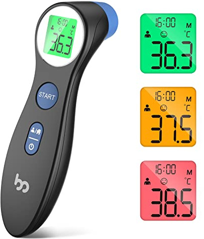 Fieberthermometer für Babys, Kinder und Erwachsene, kontaktloses Stirnthermometer Infrarot Thermometer mit sofortiger genauer Ablesung, Fieberalarm, schwarz