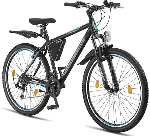 Licorne Bike Guide Premium Mountainbike in 20, 24, 26, 27.5 und 29 Zoll Fahrrad für Mädchen Jungen Herren und Damen (27.5 Zoll, Schwarz/Blau)