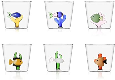 Ichendorf, Set mit 6 dekorierten Wassergläsern, Marine Garden, Fisch mit Alge