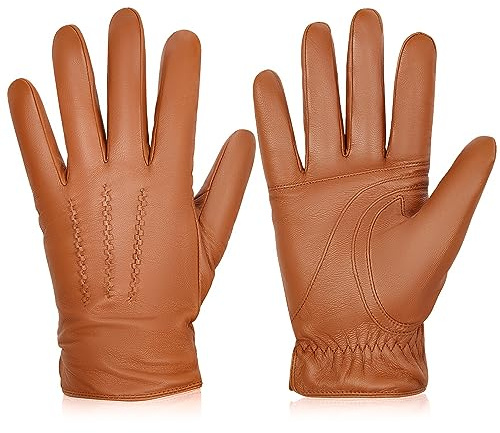 BISON DENIM Handschuhe Herren Winter Echtleder Touchscreen Winterhandschuhe | Warme Lederhandschuhe mit Fleece Futter, Winddichte Wasserabweisende Fahrhandschuh für SMS Fahren