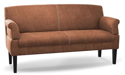 CAVADORE 3-Sitzer Küchensofa Malm, Sitzbank für Küche oder Esszimmer in Lederoptik, Inkl. Armteilverstellung, Federkern und moderner Kontrastnaht, 182 x 97 x 78, Mikrofaser: cognac