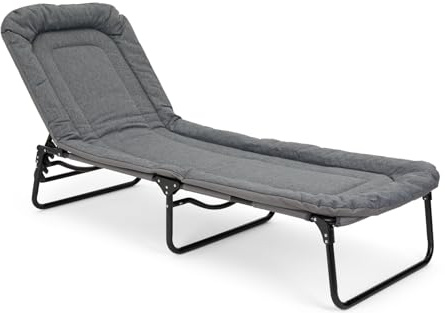 BERGER Dreibeinliege gepolstert | Gartenliege Wetterfest mit 4-Fach Verstellbarer Rückenlehne & Tragegriff | Relaxliege Garten Sonnenliege klappbar | Campingliege Outdoor Bett robust & stabil