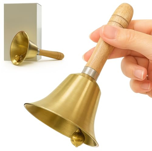 Bellanova Laute Handglocke mit Holzgriff 15 cm, Ø 8 cm, Tischglocke Tischklingel, Servicelklingel aus Metall, Weihnachtsglocke für Haushalt, Schule und Empfang (8 cm)
