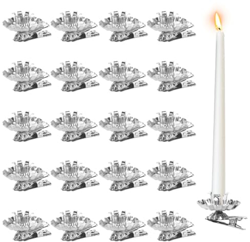 Wishstar 20 Stück Baumkerzenhalter Silber, Kerzenhalter für Baumkerzen, kerzenhalter Weihnachtsbaum, kerzenhalter Christbaum, baumkerzenhalter für Weihnachtstag, Dekoration, Weihnachten, Advent