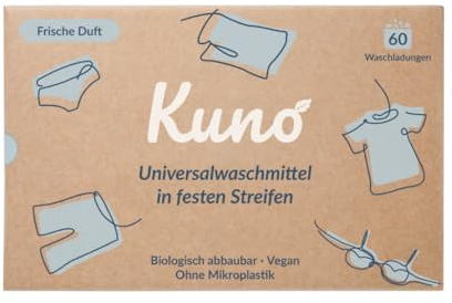 Kuno Waschmittel Blätter Streifen - 60 Waschladungen - Nachhaltige Waschblätter - Reisewaschmittel - 100% Vegan und optimal für Reisen und Urlaub - Eco (Vollwaschmittel, 60 Stück (1er Pack))