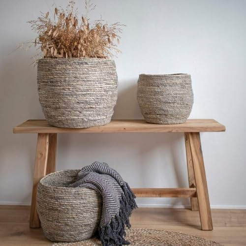 LEBENSwohnART Bank GEMI ca. L90cm Natural recyceltes Teakholz Holzbank Sitzbank Flurbank Dekobank