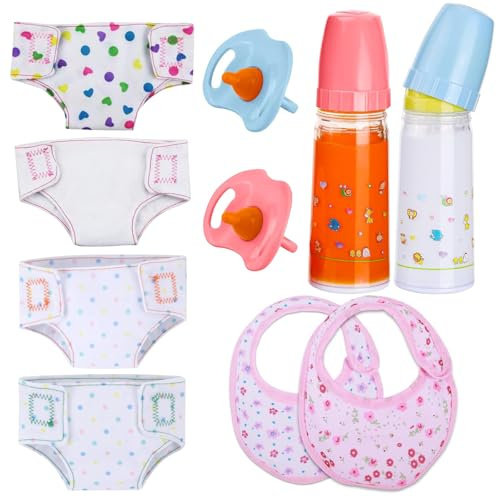 10 Stück Puppenflasche mit Milch Puppenschnuller Puppenlätzchen Puppenwindeln Puppenzubehör Magische Flasche Puppe Windel Puppen Zubehör Schnuller Lätzchen Kinder Geschenk für Weihnachten, Neujahr