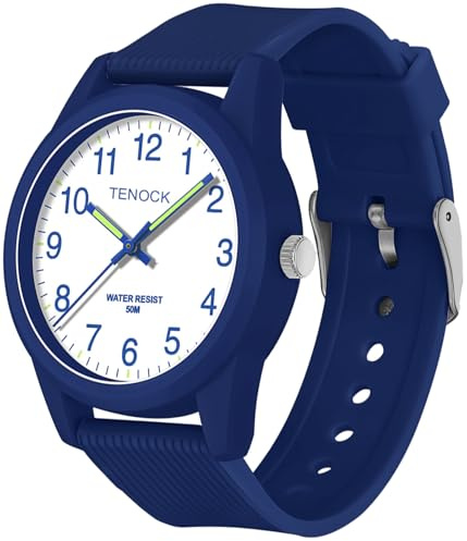 TENOCK Analoge Kinderuhren für Jungen Mädchen Kinderuhren Zeit Lernen 5ATM Wasserdicht Kinderuhr Leicht zu Lesen für Alter 4-12 Kinder Große Geburtstagsgeschenke (Blau)