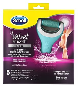 Dr. Scholl’s Velvet Smooth elektrischer Hornhautentferner Pro – Zur Hornhaut Entfernung auf nassen und trockenen Füßen – Wiederaufladbar – 1 Gerät + Ladestation, LILA, mittel