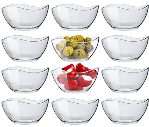 KONZEPT Salatschüssel Glas klein 12er Set – 310 ml, stapelbare, Salatschälchen, ideal als Müslischalen, Servierschalen, Snackschalen und Dessertschalen