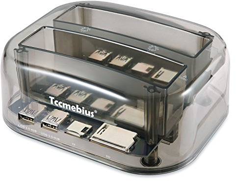 Tccmebius Festplatten Dockingstation, TCC-S865-DE USB 3.0 an SATA IDE Dual Slots Externe Festplattenleser Mit Kartenleser und 2 Anschlüsse USB 3.0 Hub Zum 2,5 3,5 Zoll IDE SATA I / II / III HDD SSD