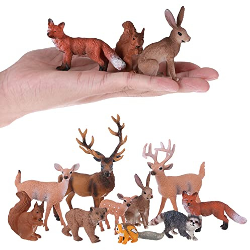 JOKFEICE 10 Stück Waldtiere Figuren aus Kunststoff Aktionsmodell Wissenschaftliches Projekt Lernspielzeug Geburtstagsgeschenk Kuchendekoration für Kinder