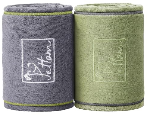 PETTOM 2 Stücke Hundehandtuch Mikrofaser Extra Saugfähig, Handtücher Hund mit Taschen Schnell Trockend, Badehandtuch für Hunde und Katzen 90 * 50cm, Grau&Grün