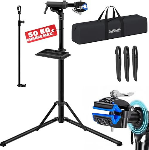 Monzana® Fahrradmontageständer Profi 50 kg für E-Bike Tragetasche Reifenheber Werkzeugablage Stahl klappbar höhenverstellbar Reparaturständer Fahrrad