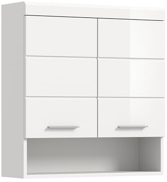 xonox.home - Hängeschrank Scout 74x79x24 cm in weiß und weiß Hochglanz - Hängeschrank Wandschrank Schrank Badmöbel - stabile Konstruktion hochwertig verarbeitet robust und langlebig