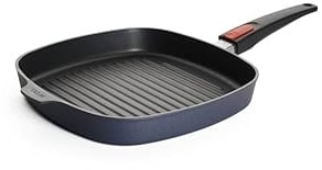 Woll – Diamond Lite Guss-Grillpfanne viereckig 28 × 28 cm mit Rillen & abnehmbarem Stiel – Aluminiumguss mit Diamant-Versiegelung – induktionsgeeignet & backofenfest – für alle Herdarten.