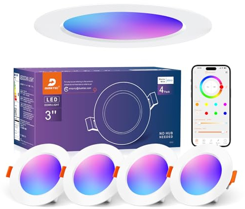 DUSKTEC Einbaustrahler LED RGB Smart, LED Spots 230V Warm und Kaltweiss Farbig 2700K-6000K Dimmbar mit APP Alexa, Deckenspots Bunt Bluetooth 7W 68mm, IP44 Einbauleuchten Einbauspots 4 stück