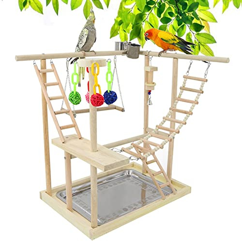 RoseFlower Vögel Spielplatz, wellensittich spielzeug Vogelspielständer Vögel Gym Vogelzubehör Turnhalle Leiter Laufgitter mit Feeder Cups Tablett Schaukel für Perruche Ondulée, Papageien, Finken usw#6
