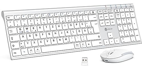 iClever kabellose Tastatur und Maus Set, 2.4G kabellose Tastatur und Maus, USB-C wiederaufladbar, Originalgröße, schlanke, dünne und widerstandsfähige Tastatur für Windows 7/8/10, Mac OS