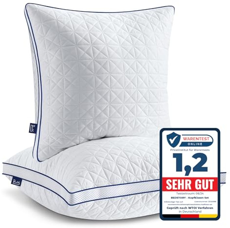 BedStory Kopfkissen 80x80, 2er Set Kissen 80x80 mit Reißverschluss, 2x1500g Mikrofaser Kopfkissen höhenverstellbar, Schlafkissen atmungsaktiv waschbar für Allergiker Seitenschläfer, Oeko Zertifiziert