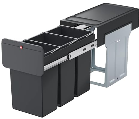 Hailo EcoLine Design Trio L Einbau-Mülltrennsystem, 3x10 Liter, Schwarz | Trio-Mülleimer mit Vollauszug, Stahlblech, ab 30 cm Schrankbreite, für saubere Mülltrennung