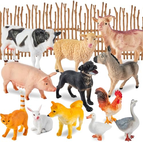 BUYGER Bauernhof Tiere Figuren Spielzeug Set ab 3 + Jahre, Groß und Mini Realistische Tierfiguren mit Zäune für Kinder Jungen Mädchen Lernen, Kuchendekoration, Weihnachten Geschenk