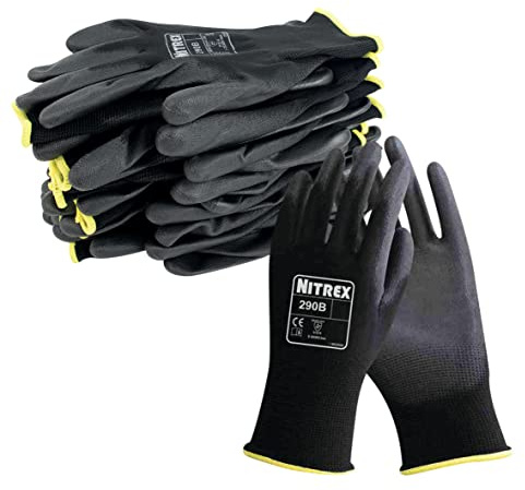 NITREX 290B Arbeits- und Schutzhandschuhe mit PU-Handflächenbeschichtung, Schutz vor Abrieb und Rissen, Schutz vor mechanischen und industriellen Gefährdungen, 10 Paar je Beutel- Größe 10