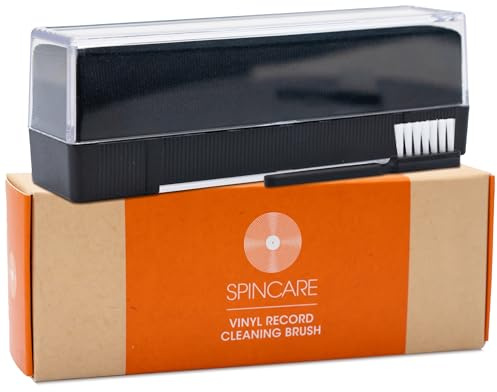 Schallplattenbürste | Spincare Samt Plattenbürste für LPs mit Schutz-Staubabdeckung | Schallplattenreiniger für Album-Pflege | Vinyl Reiniger gegen Staub & Schmutz