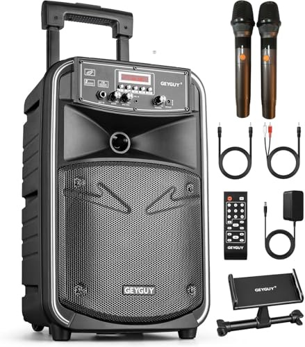 8 Zoll Tragbare PA Anlage Karaoke Maschine mit 2 Funkmikrofonen, Bluetooth Lautsprecher Musikbox, LINE IN, FM Radio – Mobile Partybox für Erwachsene & Kinder