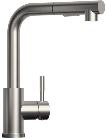Hochdruck Wasserhahn Küche ausziehbar, SEMANEY 2 Modi Küchenarmatur mit Brause Ausziehbar, 360° Schwenkbar Spültischarmatur Mischbatterie Küche, L Form Einhebelmischer Armatur Küche, Gebürstet