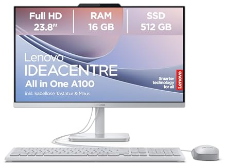 Lenovo All in One A100 PC | 23.8 Full HD Display | Intel Core i3-N305 | 16GB RAM | 512GB SSD | Intel UHD Grafik | Win11 Home | QWERTZ | grau | inkl. kabellose Tastatur & Maus | 3 Monate Premium Care