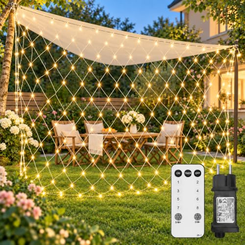 Lichternetz Außen 2x2m 144 LED Lichterkette Außen Netz mit Stecker