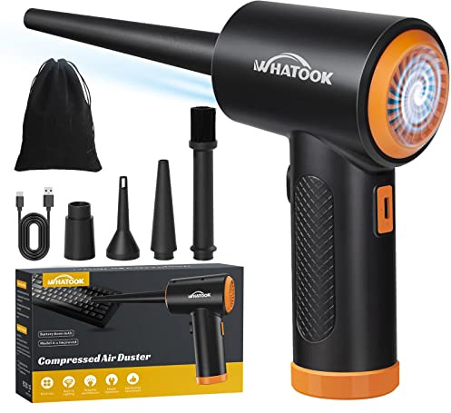 Elektrisches Staubgebläse 60000 U/min, 3 Stufen, LED, USB-C | Druckluftspray-Alternative & Air Duster mit 5 Düsen für PC, Tastatur, Laptop, Kamera, Auto und enge Ecken