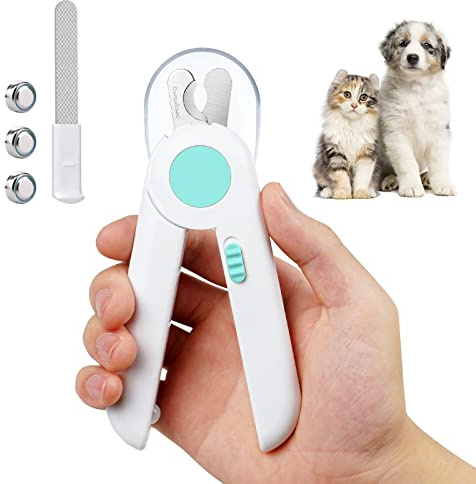 Adiwo Nagelknipser mit Led-Licht für Hunde Katzen, 2-in-1 Krallenschere und Hundenagelschleifer mit Nagelfeile und Spritzfest Schutzvorrichtung für Hunde Katzen Kaninchen und Weitere Haustiere, Blau
