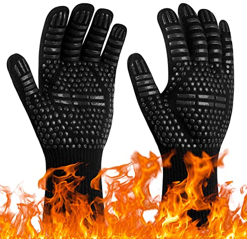 Flintronic Grillhandschuhe Hitzebeständig mit 800°C, Feuerfeste Handschuhe, Backhandschuhe, Kochhandschuhe, Ofenhandschuhe, für Backen, Küche & Grillen - Schwarz